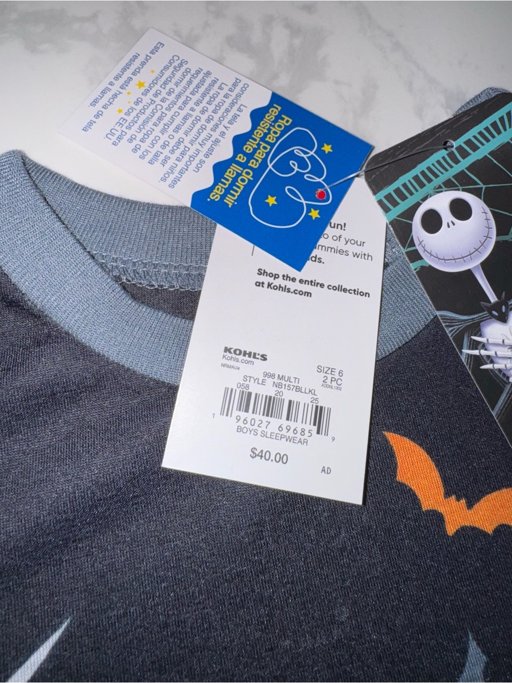 Disney’s The Nightmare Before Christmas Kids Pajama Set Jack Skellington Size 6 - Picture 4 of 5